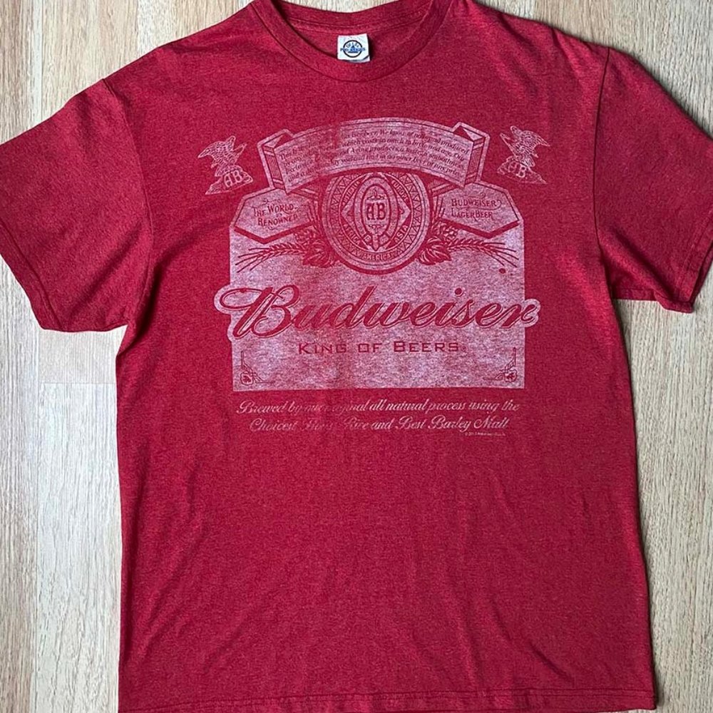 Vintage Budweiser Distressed T-Shirt Red Excellent - Picture 8 of 8